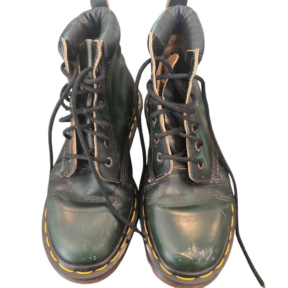 Dr Martens 939 Made in Eng Green Rub Off Leather 6 Eye Padded Ankle Boots 5.5